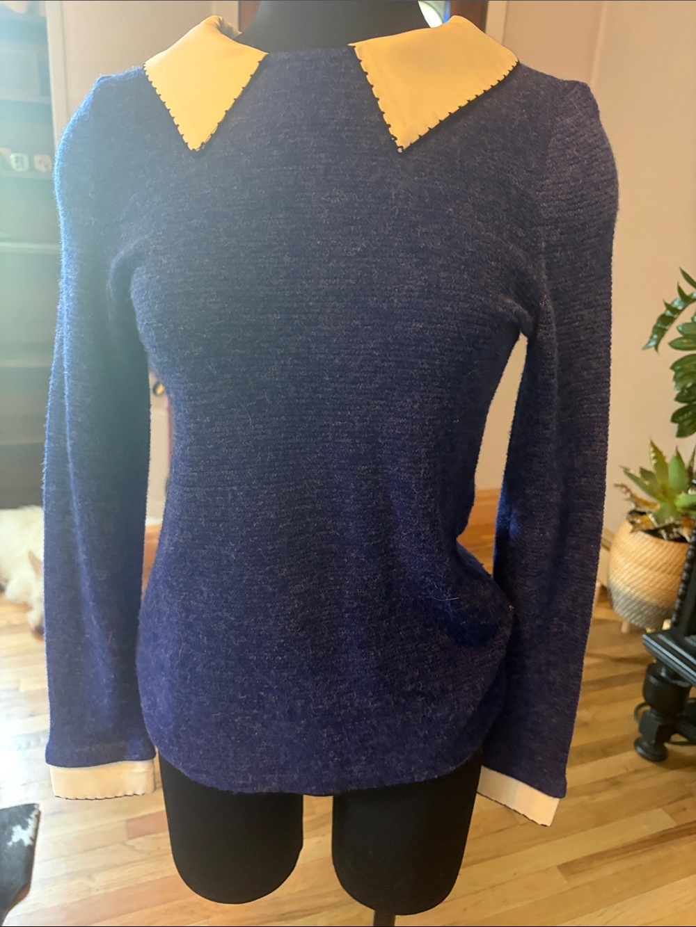 ModCloth Women's Navy Sweater with Contrasting Yellow Collar